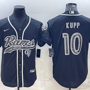 Men Los Angeles Rams #10 Cooper Kupp Black Reflective With Patch Cool Base Stitched Baseball Jersey