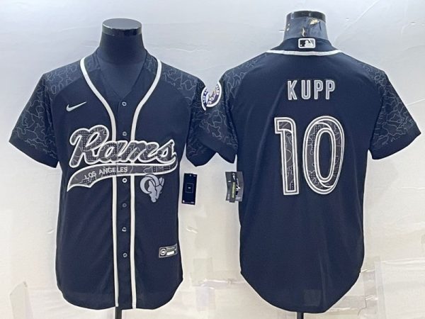 Men Los Angeles Rams #10 Cooper Kupp Black Reflective With Patch Cool Base Stitched Baseball Jersey