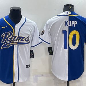 Men Los Angeles Rams #10 Cooper Kupp Royal/White Split With Patch Cool Base Stitched Baseball Jersey