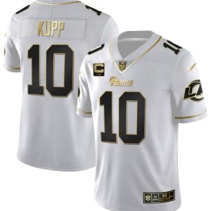 Men Los Angeles Rams #10 Cooper Kupp White Golden with 2-Star Patch Vapor Stitched Football Jersey