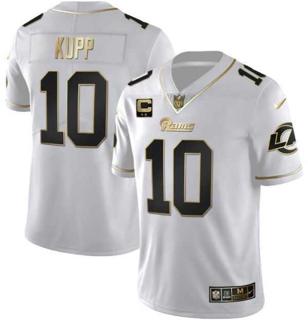 Men Los Angeles Rams #10 Cooper Kupp White Golden with 2-Star Patch Vapor Stitched Football Jersey