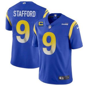 Men Los Angeles Rams 2022 #9 Matthew Stafford Blue With 4-star C Patch Stitched NFL Jersey