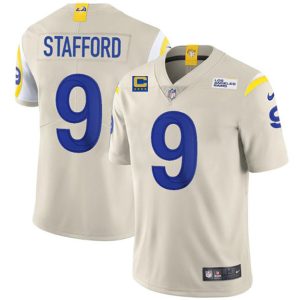 Men Los Angeles Rams 2022 #9 Matthew Stafford Bone White With 4-star C Patch Stitched NFL Jersey