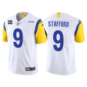 Men Los Angeles Rams 2022 #9 Matthew Stafford White With 4-star C Patch Stitched NFL Jersey