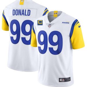 Men Los Angeles Rams 2022 #99 Aaron Donald White With 4-star C Patch Stitched NFL Jersey