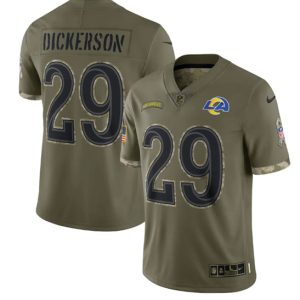 Men Los Angeles Rams #29 Eric Dickerson 2022 Olive Salute To Service Limited Stitched Jersey