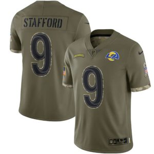 Men Los Angeles Rams #9 Matthew Stafford 2022 Olive Salute To Service Limited Stitched Jersey