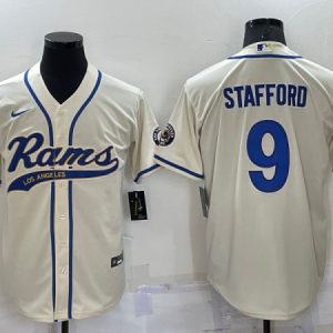 Men Los Angeles Rams #9 Matthew Stafford Bone Cool Base Stitched Baseball Jersey