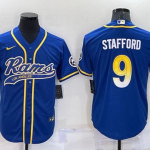 Men Los Angeles Rams #9 Matthew Stafford Royal With Patch Cool Base Stitched Baseball Jersey