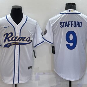 Men Los Angeles Rams #9 Matthew Stafford White With Patch Cool Base Stitched Baseball Jersey