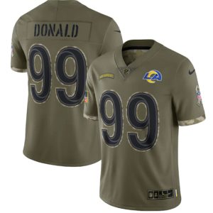 Men Los Angeles Rams #99 Aaron Donald 2022 Olive Salute To Service Limited Stitched Jersey