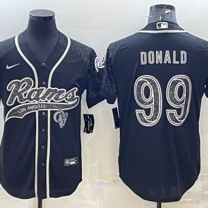 Men Los Angeles Rams #99 Aaron Donald Black Reflective With Patch Cool Base Stitched Baseball Jersey