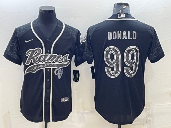 Men Los Angeles Rams #99 Aaron Donald Black Reflective With Patch Cool Base Stitched Baseball Jersey