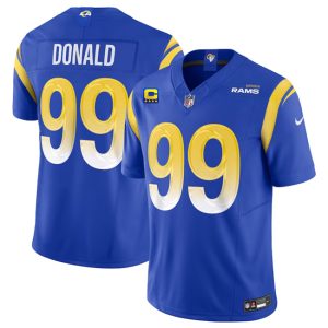 Men Los Angeles Rams #99 Aaron Donald Blue 2023 F.U.S.E. With 4-Star C Patch Vapor Vapor Limited Football Stitched Jersey