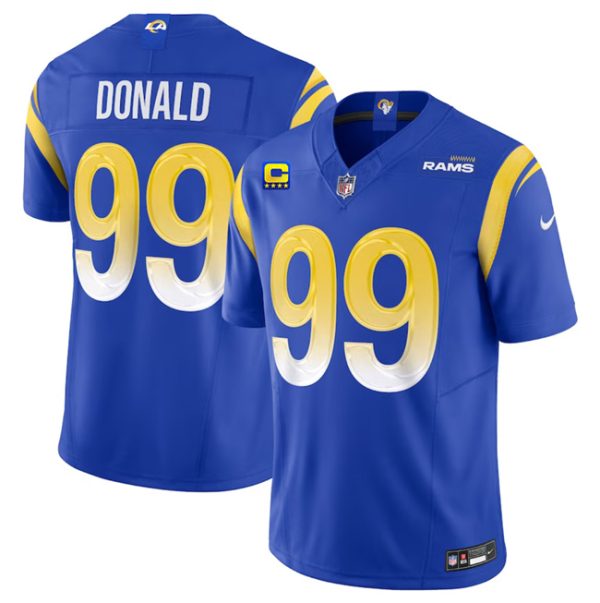 Men Los Angeles Rams #99 Aaron Donald Blue 2023 F.U.S.E. With 4-Star C Patch Vapor Vapor Limited Football Stitched Jersey