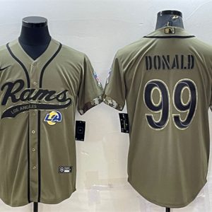 Men Los Angeles Rams #99 Aaron Donald Olive 2022 Salute to Service Cool Base Stitched Baseball Jersey