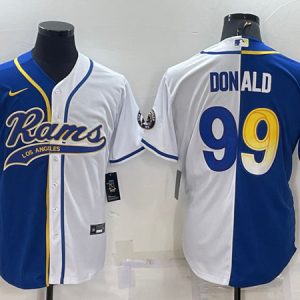 Men Los Angeles Rams #99 Aaron Donald Royal/White Split With Patch Cool Base Stitched Baseball Jersey