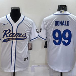 Men Los Angeles Rams #99 Aaron Donald White With Patch Cool Base Stitched Baseball Jersey