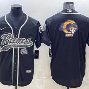 Men Los Angeles Rams Black Reflective Team Big Logo With Patch Cool Base Stitched Baseball Jersey