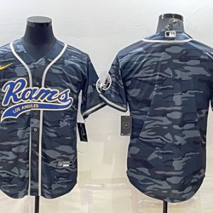 Men Los Angeles Rams Blank Gray/Navy With Patch Cool Base Stitched Baseball Jersey