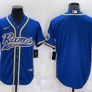 Men Los Angeles Rams Blank Royal With Patch Cool Base Stitched Baseball Jersey