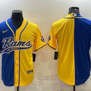 Men Los Angeles Rams Blank Royal/Yellow Split With Patch Cool Base Stitched Baseball Jersey