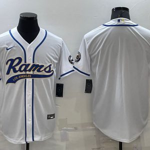 Men Los Angeles Rams Blank White With Patch Cool Base Stitched Baseball Jersey