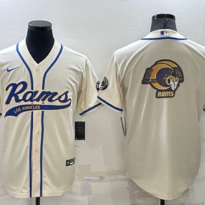 Men Los Angeles Rams Bone Team Big Logo With Patch Cool Base Stitched Baseball Jersey