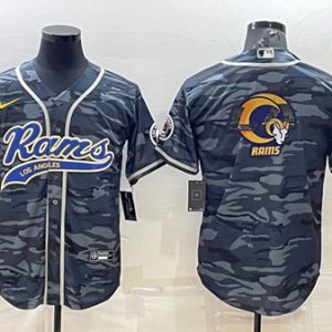 Men Los Angeles Rams Gray Camo Team Big Logo With Patch Cool Base Stitched Baseball Jersey