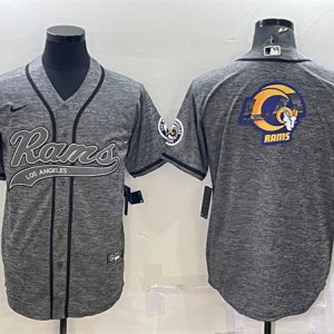 Men Los Angeles Rams Gray Team Big Logo With Patch Cool Base Stitched Baseball Jersey