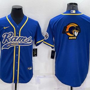 Men Los Angeles Rams Royal Team Big Logo With Patch Cool Base Stitched Baseball Jersey