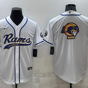 Men Los Angeles Rams White Team Big Logo With Patch Cool Base Stitched Baseball Jersey