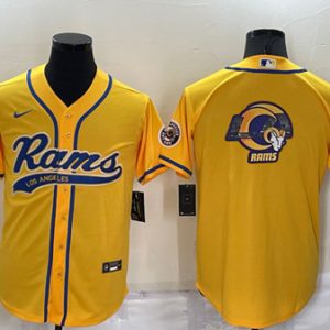 Men Los Angeles Rams Yellow Team Big Logo With Patch Cool Base Stitched Baseball Jersey