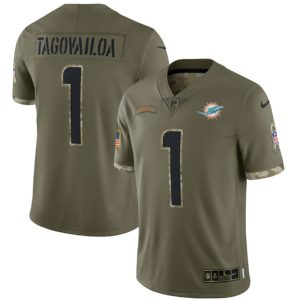 Men Miami Dolphins #1 Tua Tagovailoa 2022 Olive Salute To Service Limited Stitched Jersey