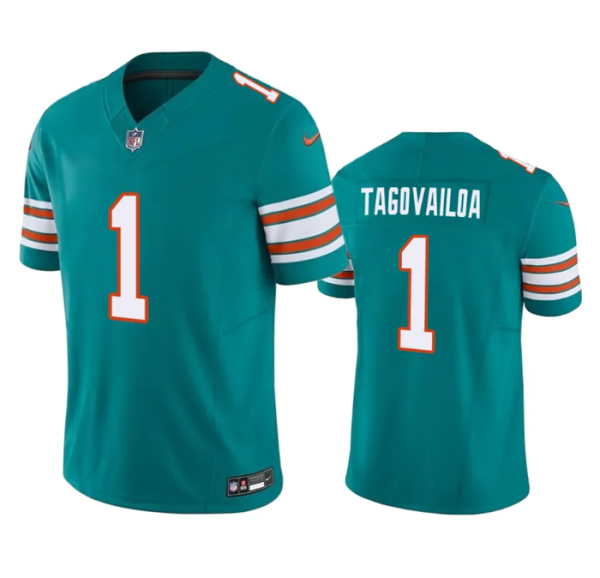 Men Miami Dolphins #1 Tua Tagovailoa Aqua 2023 F.U.S.E Vapor Limited Stitched Football Jersey