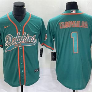 Men Miami Dolphins #1 Tua Tagovailoa Aqua Cool Base Stitched Baseball Jersey