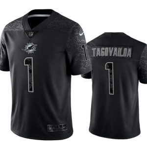 Men Miami Dolphins #1 Tua Tagovailoa Black Reflective Limited Stitched Football Jersey