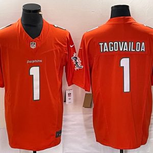 Men Miami Dolphins #1 Tua Tagovailoa Orange 2023 F.U.S.E. Vapor Limited Football Stitched Jersey