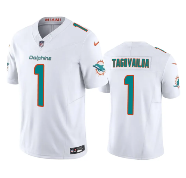 Men Miami Dolphins #1 Tua Tagovailoa White 2023 F.U.S.E Vapor Limited Stitched Football Jersey