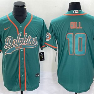 Men Miami Dolphins #10 Tyreek Hill Aqua Cool Base Stitched Baseball Jersey