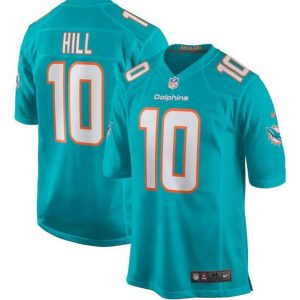 Men Miami Dolphins #10 Tyreek Hill Aqua Stitched Game Jersey