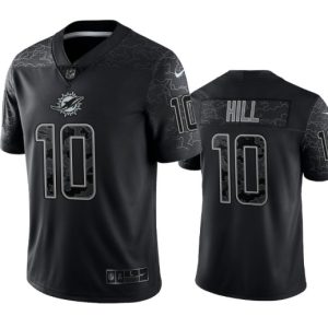 Men Miami Dolphins #10 Tyreek Hill Black Reflective Limited Stitched Football Jersey