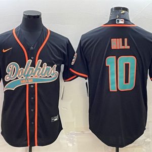 Men Miami Dolphins #10 Tyreek Hill Black With Patch Cool Base Stitched Baseball Jersey