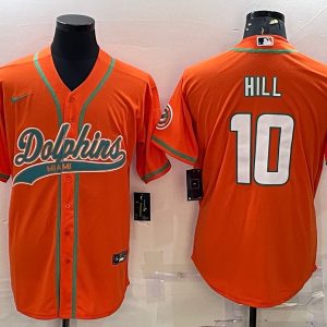 Men Miami Dolphins #10 Tyreek Hill Orange With Patch Cool Base Stitched Baseball Jersey