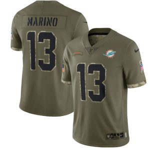 Men Miami Dolphins #13 Dan Marino 2022 Olive Salute To Service Limited Stitched Jersey