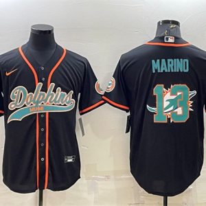 Men Miami Dolphins #13 Dan Marino Black Team Big Logo With Patch Cool Base Stitched Baseball Jersey