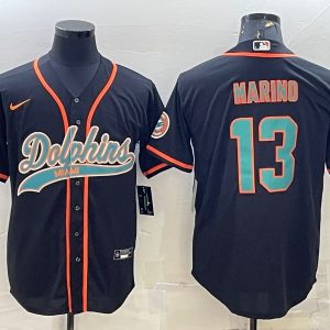 Men Miami Dolphins #13 Dan Marino Black With Patch Cool Base Stitched Baseball Jersey