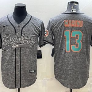 Men Miami Dolphins #13 Dan Marino Gray With Patch Cool Base Stitched Baseball Jersey