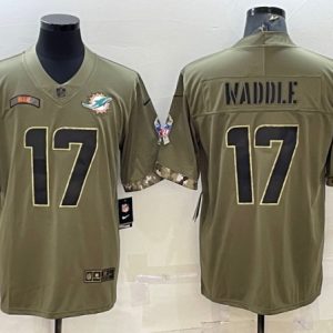 Men Miami Dolphins #17 Jaylen Waddle 2022 Olive Salute To Service Limited Stitched Baseball Jersey