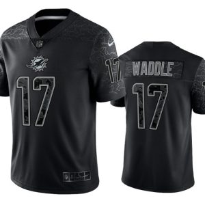 Men Miami Dolphins #17 Jaylen Waddle Black Reflective Limited Stitched Football Jersey